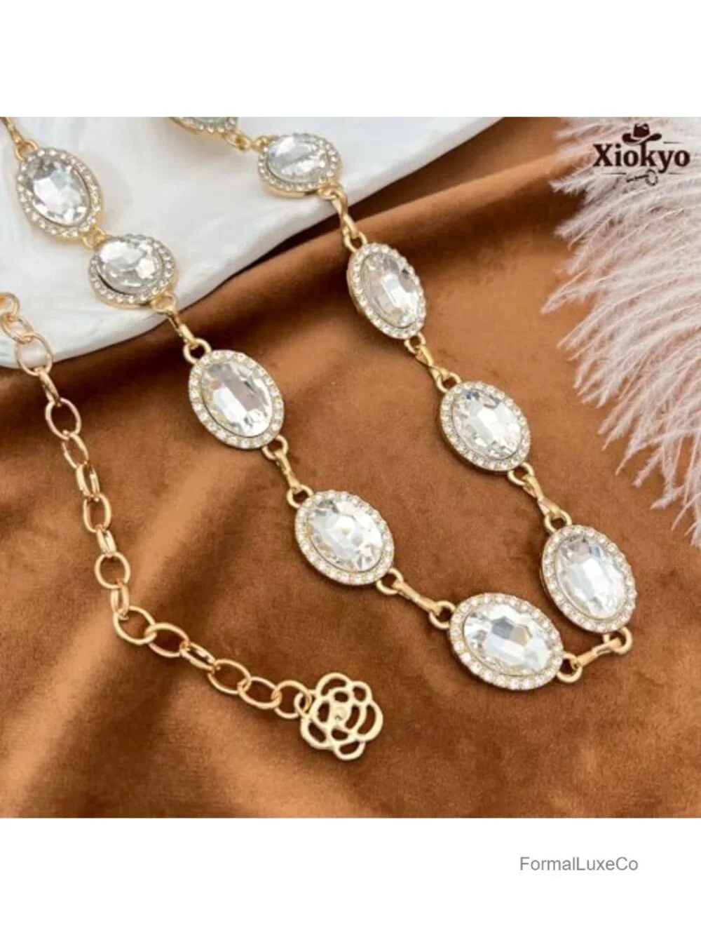 Western Rhinestone Chain Belt, Adjustable 43